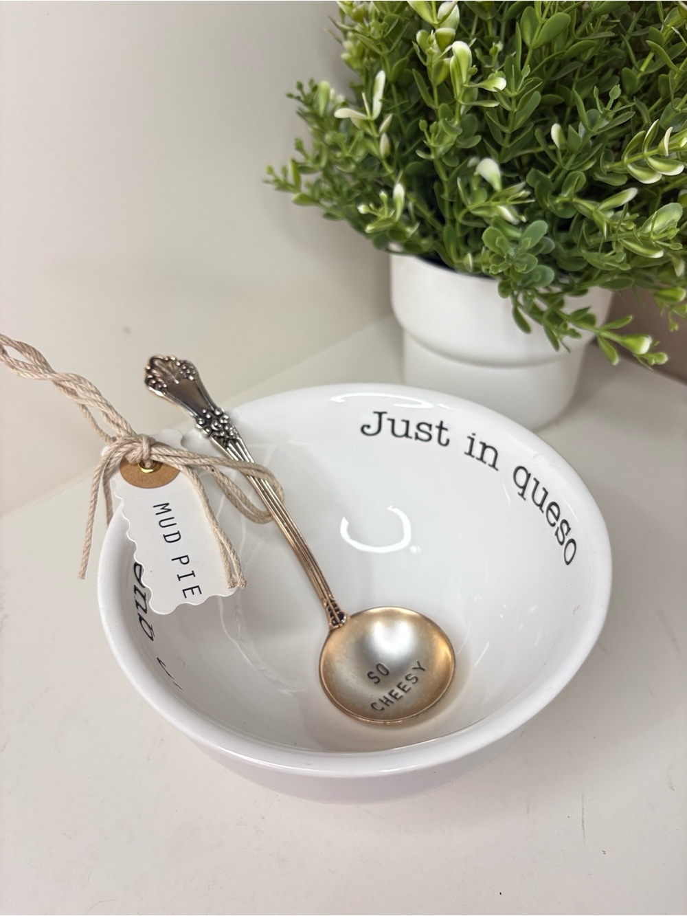 Mud Pie ‘Just In Queso’ Ceramic Dip Bowl Set with ‘So Cheesy’ Spoon